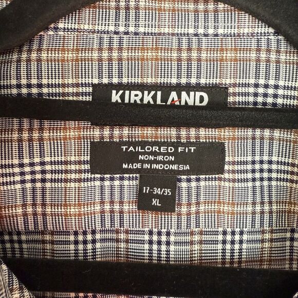 Men's Tailored Fit Plaid Shirt Size 17 XL Grey Multicolor Kirkland Signature - Picture 8 of 16